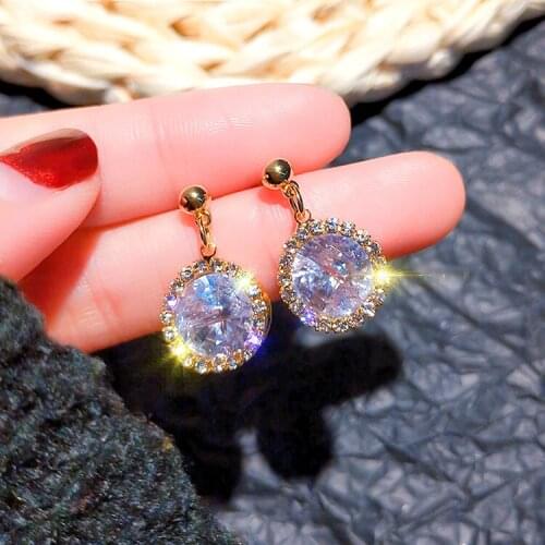Korean Fashion Round Crystal Stud Earring for Ladies Women Accessories Big Stone Wholesale Jewellery Oorbellen Small Gifts