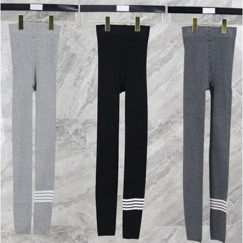 2021 Fashion Brand Leggings Women Stretch Casual Striped High Waist Pantihose Ankle-Length Pants