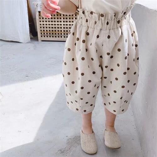Summer Childrens Baby Mosquito Pants Cotton Linen Dot Loose Harem Pants Elastic Waist Cute Dot Korean Style Clothes Pants