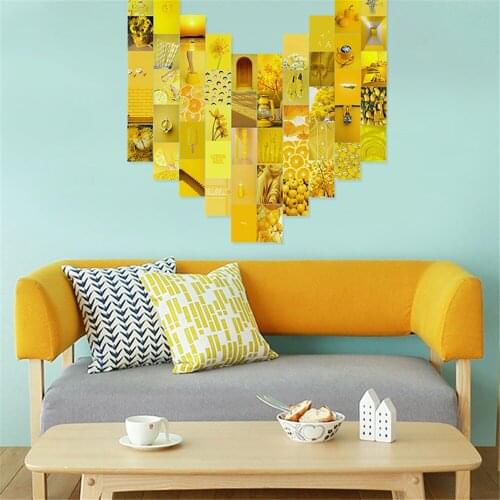 50Pcs Literary Small Fresh Yellow Theme Series for Wall Collage Set Feel Cheerful and Bright Postcard Wall Decorative Stickers