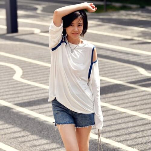 MICOCO T8366C Korean version is fashionable and cool Shoulder hanging feeling slim and comfortable shading long sleeve T-shirt