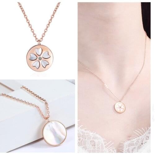 Cute Rose Gold Shell Clover Pendant Necklace For Lady Choker Accessories Trendy 925 Silver Girl Chain Clavicle Necklaces Female
