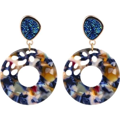 Trendy Filigree Acetate Sheet Dangle Earrings Geometric Druzy Round Resin Drop Earrings
