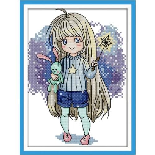 Magical girl cross stitch kit aida 14ct 11ct count printed canvas stitches embroidery DIY handmade needlework