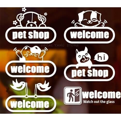 Dogs Welcome Sticker Paw Print Store Business Pet Sign - Vinyl Decal for Door, Window, Wall A17-049