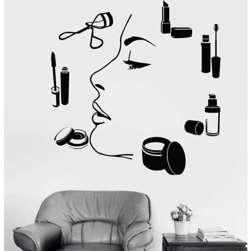 Beauty Salon Wall Sticker Lipstick Cosmetic Decal Makeup Studio Wall Decoration Dressing Table Decor Fashion Girl Stickers
