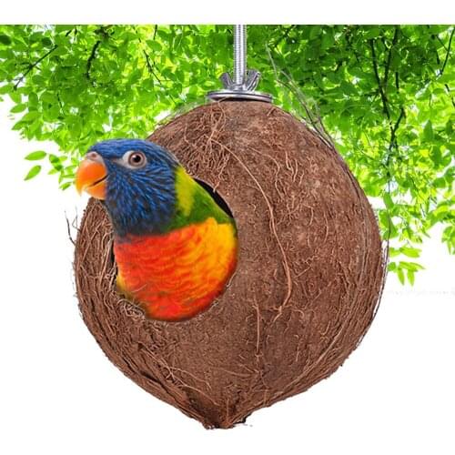 Natural Coconut Shell Bird Cages Parrot House Nesting House Cage With Hanging Lanyard For Small Pet Parakeets Finches Sparrows