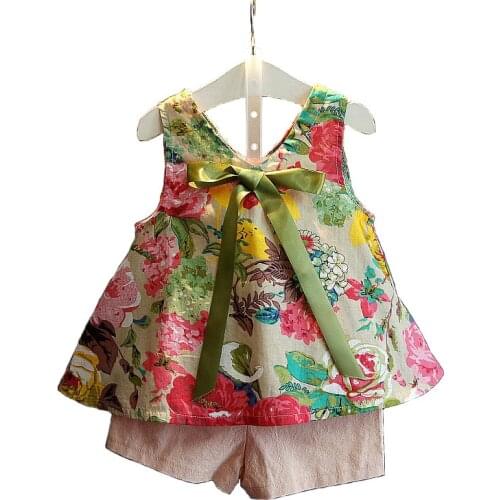 New Summer Baby Girls Clothes Flower Princess Sleeveless Vest Dress Short Pant 2PCS set Toddler Girl suit Child Kids Outfit A286