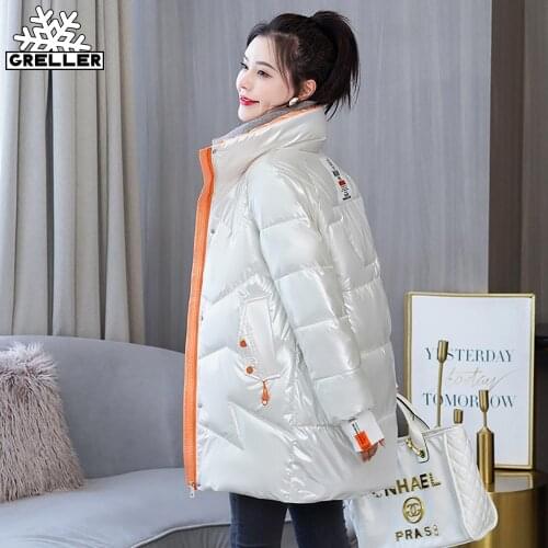 GRELLER 2021 New Long Parkas Fashion Warm Winter Jackets For Women Casual Gloosy Parka Winter Coat Female Cotton Padded Outwear