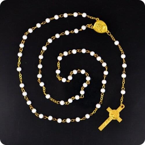 NEW Rosary Beads Saint Benedict Medal INRI JESUS Icon Cross Pendant Necklace Catholic Fashion Religious jewelry