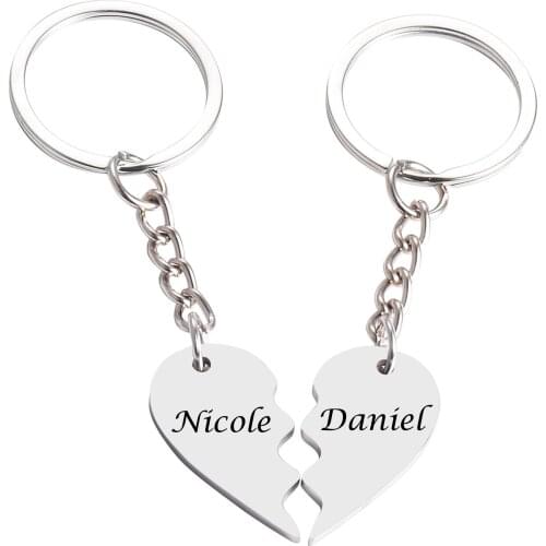 Personalize Stainless steel Sliver&Gold Metal Angle Wing Pendant charm Engraved key chains Men Women Custom Keyring Couple Gift