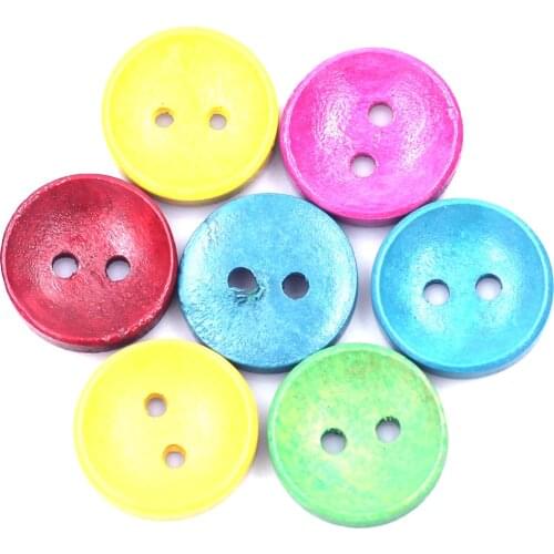 50Pcs Mixed Random Round 2 Holes Wooden Sewing Buttons Crafts Scrapbook Bag Clothing Knitting Making Accessories 15mm(5/8")