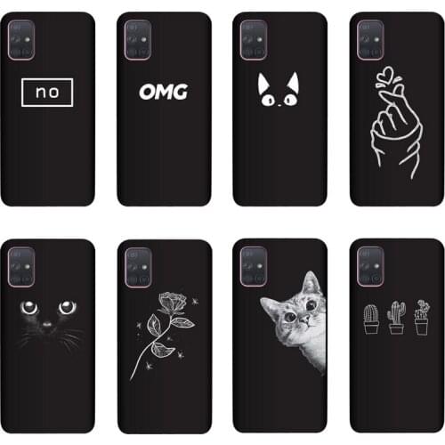 QAQsam Silicone Cover For Samsung Galaxy A71 Case Painting Flower Cat Moon Matte Phone Cases Funda