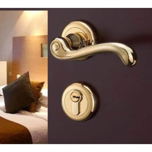 Modern Fashion top quality gold interior door lock gold bedroom study handle lock quiet split project solid wooden door lock