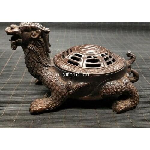 Old classic vintage red copper bronze handcraft dragon turtle tortoise censer