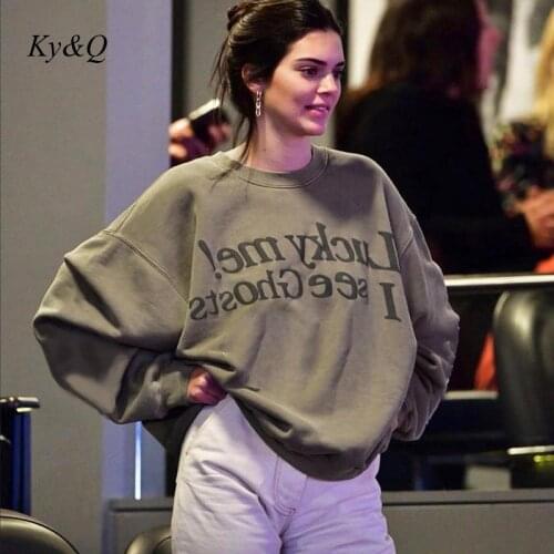 2021 Autumn Winter Green Hoodies Oversize Loose Cotton Solid Thicken Warm Women Fashion Vogue Printed Sweatshirt Casual Female