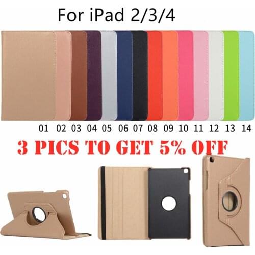 360 Degrees Rotating PU Leather Flip Cover Case for iPad 2 3 4 Case Stand Cases Smart Tablet A1395 A1396 A1416 A1430 A1458 A1460