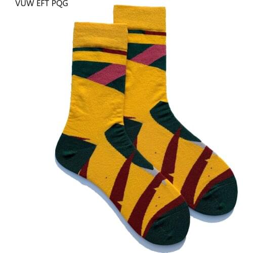 Geometric Pattern Yellow Couple Boy Girl Socks Cotton Breathable Sweat Absorbent Hip Hop Street Trend