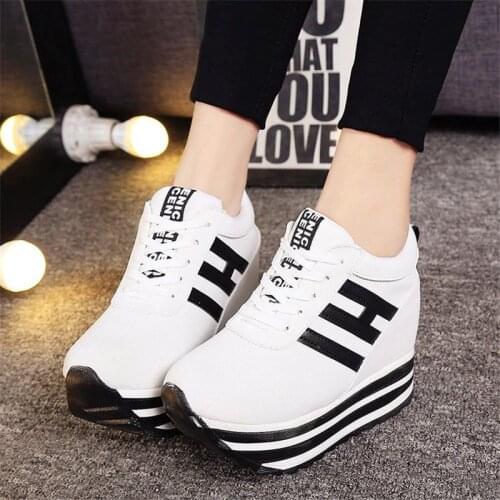 2019 Flock High Heel Lady Casual Shoes Wedges Women Sneakers Leisure Platform Shoes Breathable Increasing Slip on Footwea