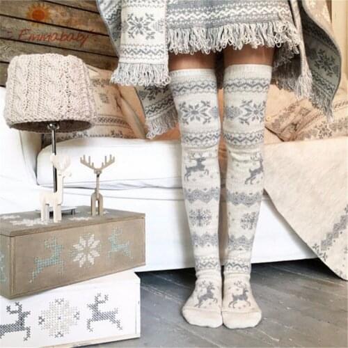 Women Thigh High Stockings Winter Warm Snowflakes Reindeer Stockings Fashion Costume Accessory
