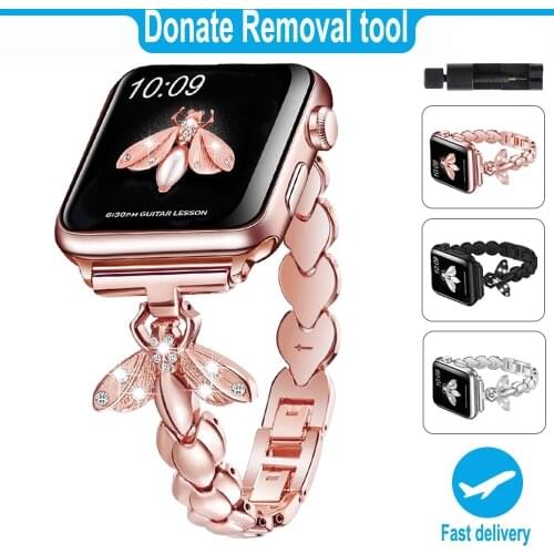Women Jewelry Metal Band for Apple Watch 6 5 4 SE 3 Stainless Steel Strap 42/44/42/38mm for Iwatch 6 Bee Diamond Belt Bracelet