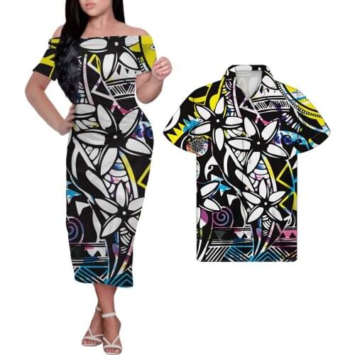 HYCOOL Hibiscus Print Plus Size Women Polynesian Clothing Sexy Sleeveless Long Women Gowns Elegant Half Shoulder Party Dresses