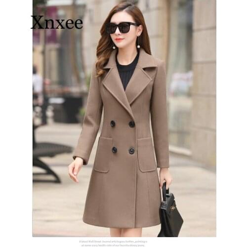 Long Slim Blend Outerwear 2019 New Women Overcoat Wool Coat High Quality Autumn Winter Jacket Clothes Elegant Blend