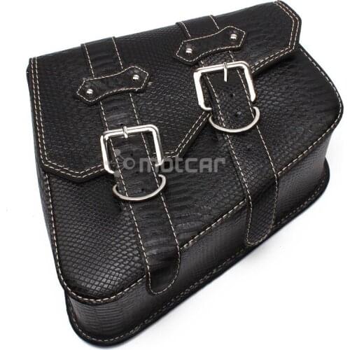 1pc Motorcycle PU Snake Skin Leather Style Saddle Bag Luggage Black Right Side Tool Bag For Honda Yamaha Harley Sportster XL 883