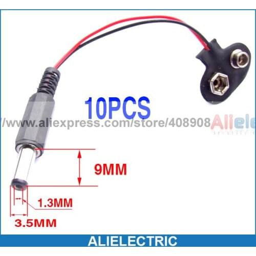 100pc 9V Battery Button to 3.5 1.3mm DC Power Plug Cable