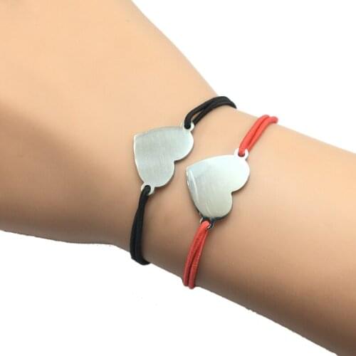 2pcs Wish Bracelet Heart Stainless Steel Charm Adjustable Cord Lucky Bracelet Heart Pendant String Rope Bracelet