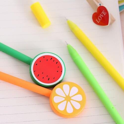 24 Pcs Korean Creative Fruit Small Fresh Gel Pen Fruit Lollipop Signature Pen Colorful Office Supplies Factory Wholesale