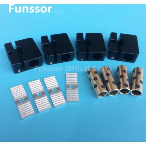 Funssor 4pcs Ultimaker 2 aluminum cross slider + synchronous belt buckle for 6MM rod UM2 3D printer parts black/silver