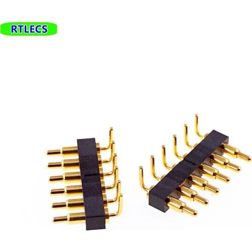 50pcs Spring Loaded Pogo Pin Connector 6 Pin 2.54 mm Pitch 8.8 mm Height Through Holes PCB Right Angle Edge Mount PCB Solder