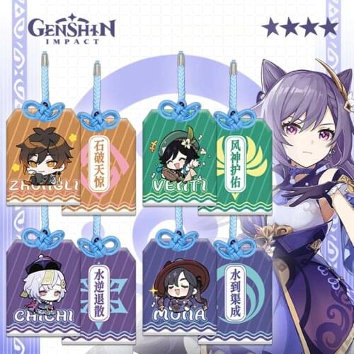 Anime Genshin Impact Tartaglia Xiao Zhongli Venti Creative Embroidery OMaMoRi Pendant Good Luck Amulet Kimono Pray Keychain Gift