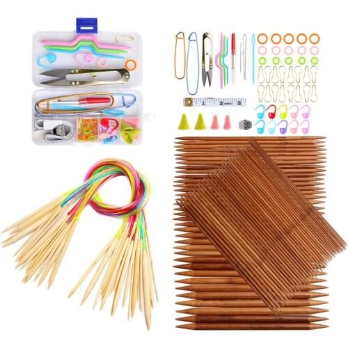 Bamboo Circular Knitting Needles with Marked Sizes Double Dual Point Weaving Needles Accessories kit Crochet Tool Set
