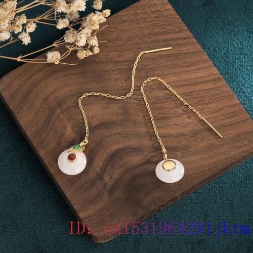 White Jade Doughnut Ear Studs Jewelry Gifts Agate Fashion Charm 925 Silver Earrings Zircon Natural Women Chalcedony Gemstone