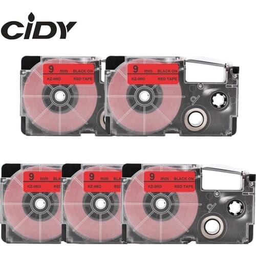 Cidy 5pcs Compatible XR-9RD XR 9RD XR9RD black on red tape cartridge for EZ Casio label printer KL-60-L KL-60SR KL-170 KL-120