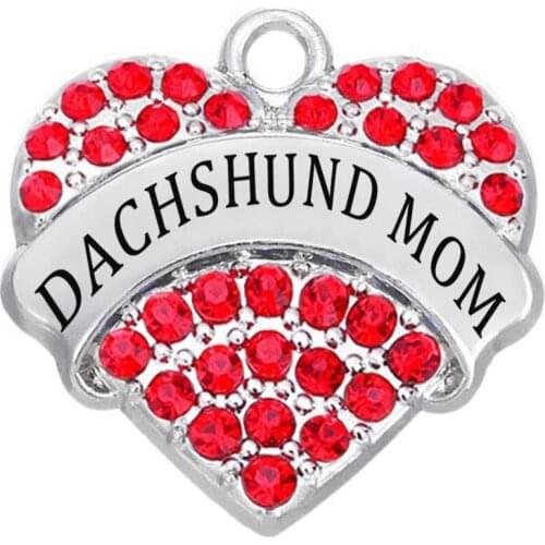 Zinc Alloy Metal Crystal Message Hearts Dachshund Mom Pendants Charms For Pet Animal Lover Memorial Gift Jewelry Accessory DIY
