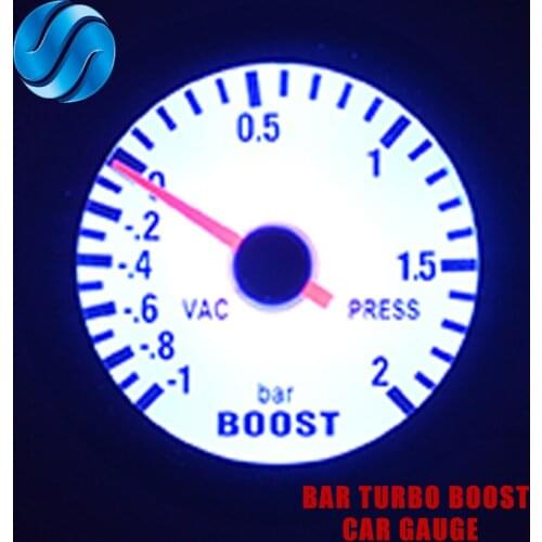 DRAGON GAUGE Car Gauge 2" 52mm Bar Turbo Boost Gauge -1~2 Bar/-30~30 PSI Vacuum Press Meter for Auto Blue Light Black Rim Shell