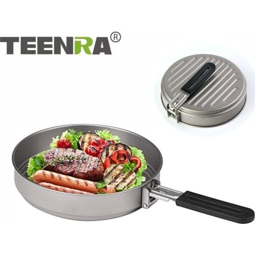 TEENRA Outdoor Camping Cookware Ultralight Pure Titanium Picnic Pot Portable Folding Pot Backpacking Equipment Tableware