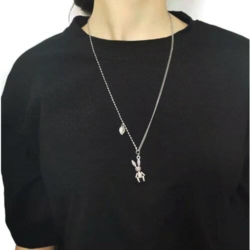 Cool Hip-hop steampunk cute fun planet falling round pendant clavicle chain Punk Metal Cartoon Bear Rabbit Pendant Necklace