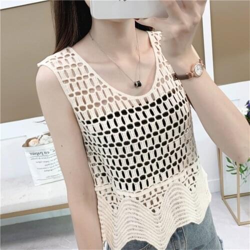 Summer Lace Tank Tops Sleeveless T Shirt Women Casual Beach Cover Up 2021 New Fashion Crochet Vest Tee Shirt femme