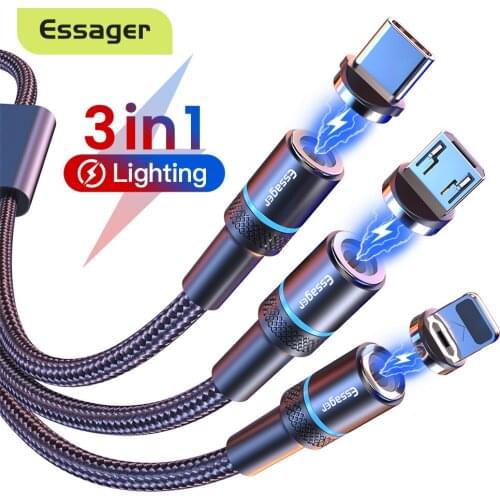 Essager 3 In 1 Magnetic Cable Fast Charging Charger For iPhone Xiaomi Android USB Type C Magnet 3in1 Multi Micro USB Wire Cord