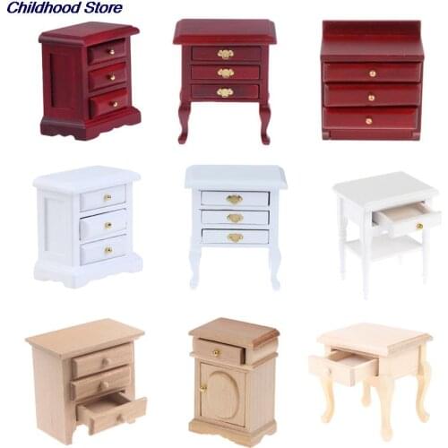 1:12 Dollhouse Miniature Wooden Cabinet Wardrobe Doll House Handcrafted Bedside Table Furniture Model Decor Mini Cabinet