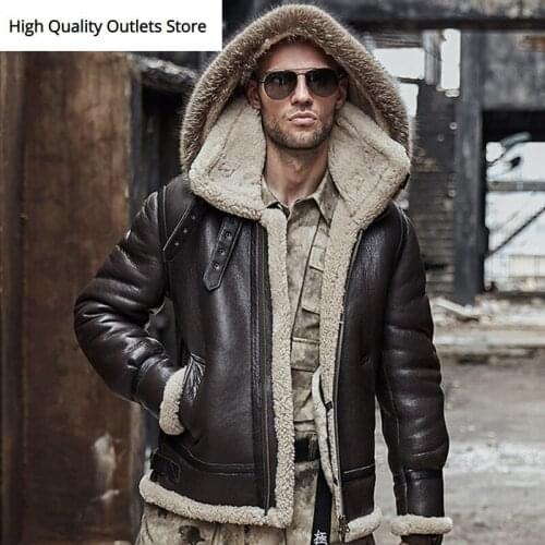 Men genuine leather jacket man real original ecological sheepskin coat raccoon fur detachable hood winter jackets short design