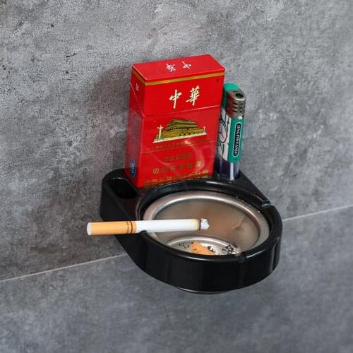 Wall Mounted Detachable Ashtray with Cigarettes Shelf Waterproof No Drilling Self-adhesive Ash Tray for Bathroom