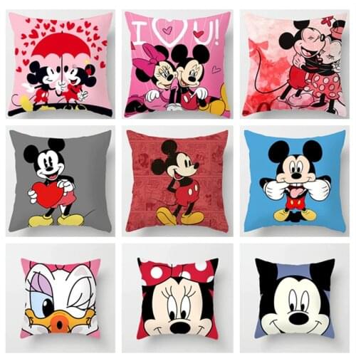 Disney Mickey Mouse Minnie Mouse Pillowcase Anime Figure Cushion Cover Plush Toys Pillow Cases Home Decoration Gift 45x45cm