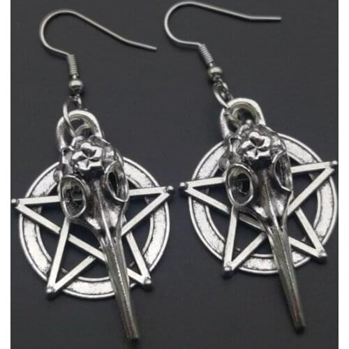 The New Bird Skull Earrings, Gothic Earring, Pentagram, Crow Skull Earring, Halloween Gift