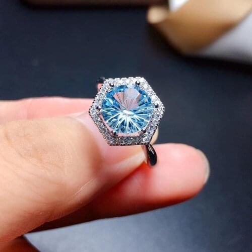 New cutting technology. Natural topaz ring. Simple style. 925 Sterling Silver jewel ring