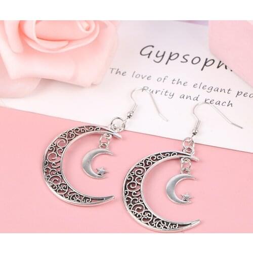 2021 New Vintage Crescent Moon Earrings Moon Dangle Earrings Handmade Statement Earrings Women Earrings Aretes Punk